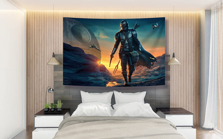 Tapestry Banner Mandalorian Yoda Blue Death Star Wall Posters Wall Hanging Decoration for Bedroom Dorm Cool-for Party Art Wall Tapestry (Mandalorian Yoda, 39&#39;&#39;x 59&#39;&#39;)