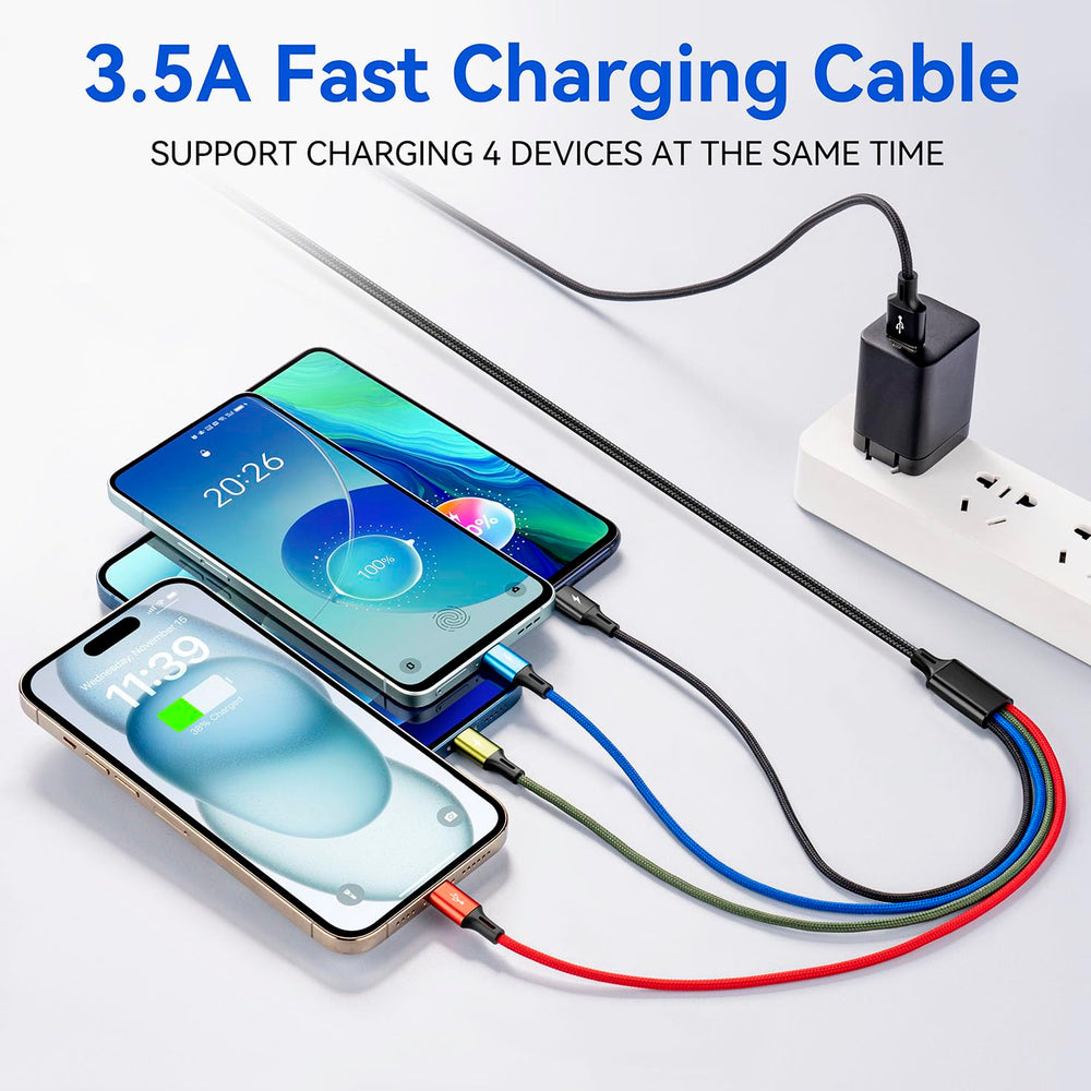 Multi Charging Cable,3.5A Multi Charger Cable,Braided 4 in 1 Charging Cable,Multi USB Cable, Fast Charging Cord with IP/Type C/Micro USB Port for Cell Phones/Tablets/Samsung Galaxy & More(2Pack 4Ft)