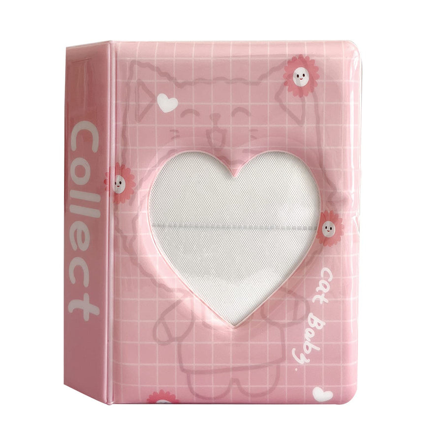 3 Inch Mini Photo Album, Kpop Photocard Holder for Fujifilm Instax Camera, Love Heart Hollow Photocard Id Holder, Business Card Book Holder 64 Pockets (Pink Cat) XW01