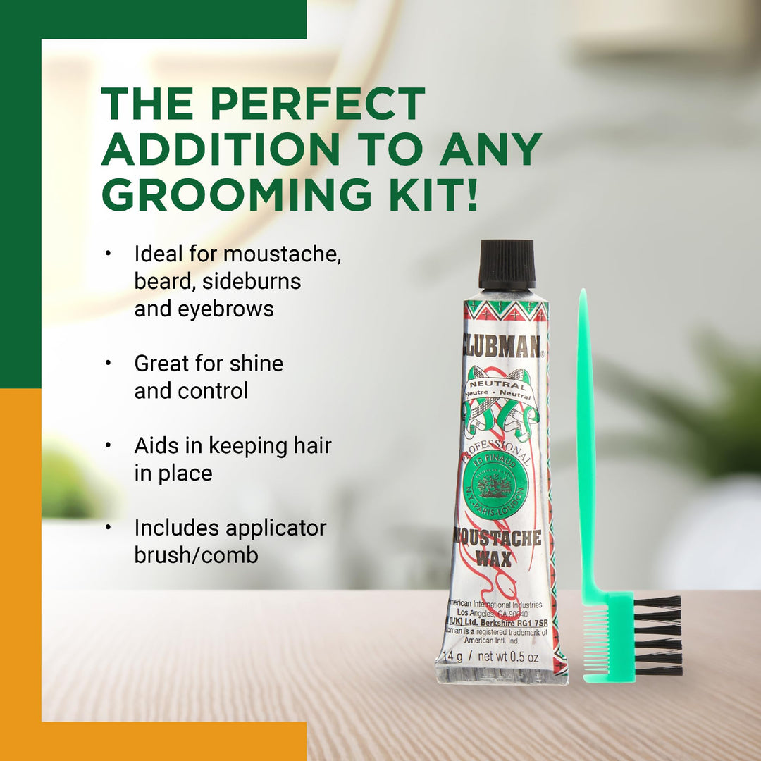 Clubman Pinaud Moustache Wax with Free Brush/Comb Applicator, Neutral, 0.5-Ounce (Pack of 3)