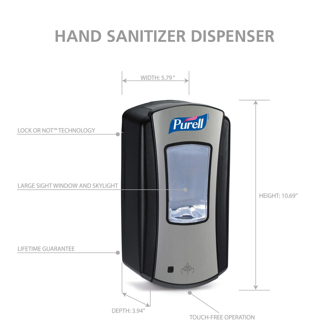 LTX-12 Touch-Free Hand Sanitizer Dispenser, Chrome/Black, for 1200 mL LTX-12 Hand Sanitizer Refills (Pack of 1 - Refills sold separately) - 1928-04