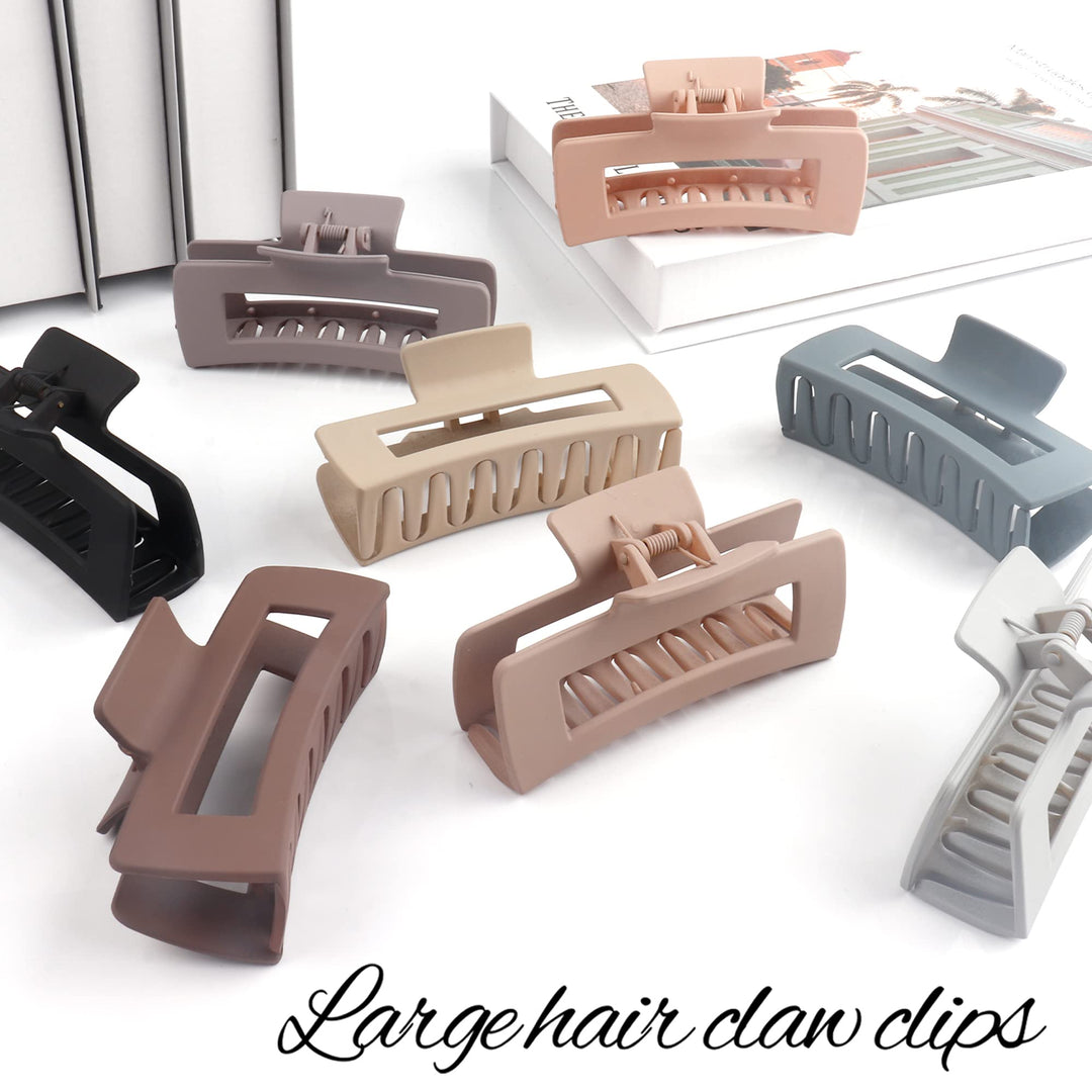 8Pcs Big Hair Claw Clips Strong Hold Large Claw Clips for Thick Thin Long Hair Noslip Rectangular Hair Clips for Women Girls, 4.13 Inch Jaw Clips Gifts