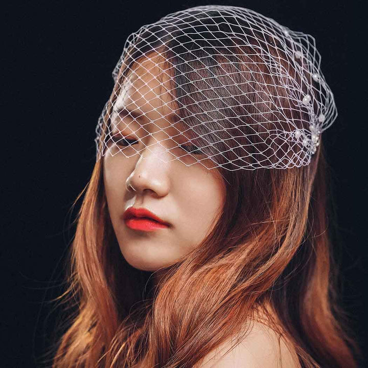 White Wedding Birdcage Veils with Comb Bridal Veil Pearl Bandeau Veil for Bride and Bridesmaid