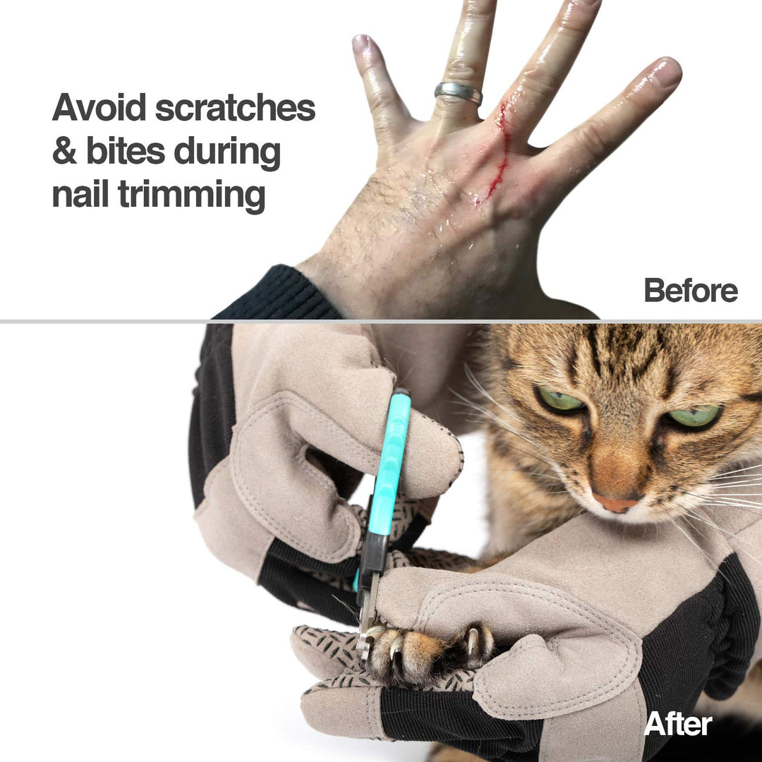 Multipurpose Pet Glove for Grooming, Trips to Vet, Handling. [Puncture &amp; Scratch Resistant, Water Resistant]. 12 Month Warranty for Manufacturer Defects Grey