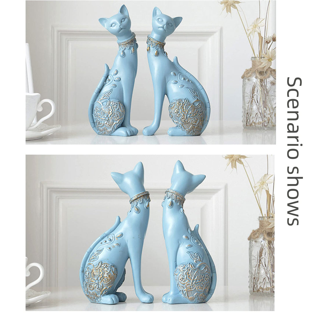 2 Pcs Cat Statues for Home Decor - Elegant Couple Cat Figurines, Perfect Room Decor for Living Room, Wine Cabinet, TV Stand, Bookshelf, or Entryway - Ideal as a Wedding Gift or Housewarming Present