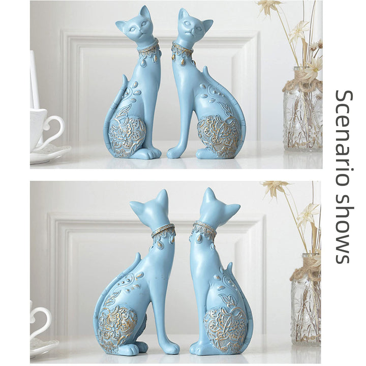 2 Pcs Cat Statues for Home Decor - Elegant Couple Cat Figurines, Perfect Room Decor for Living Room, Wine Cabinet, TV Stand, Bookshelf, or Entryway - Ideal as a Wedding Gift or Housewarming Present