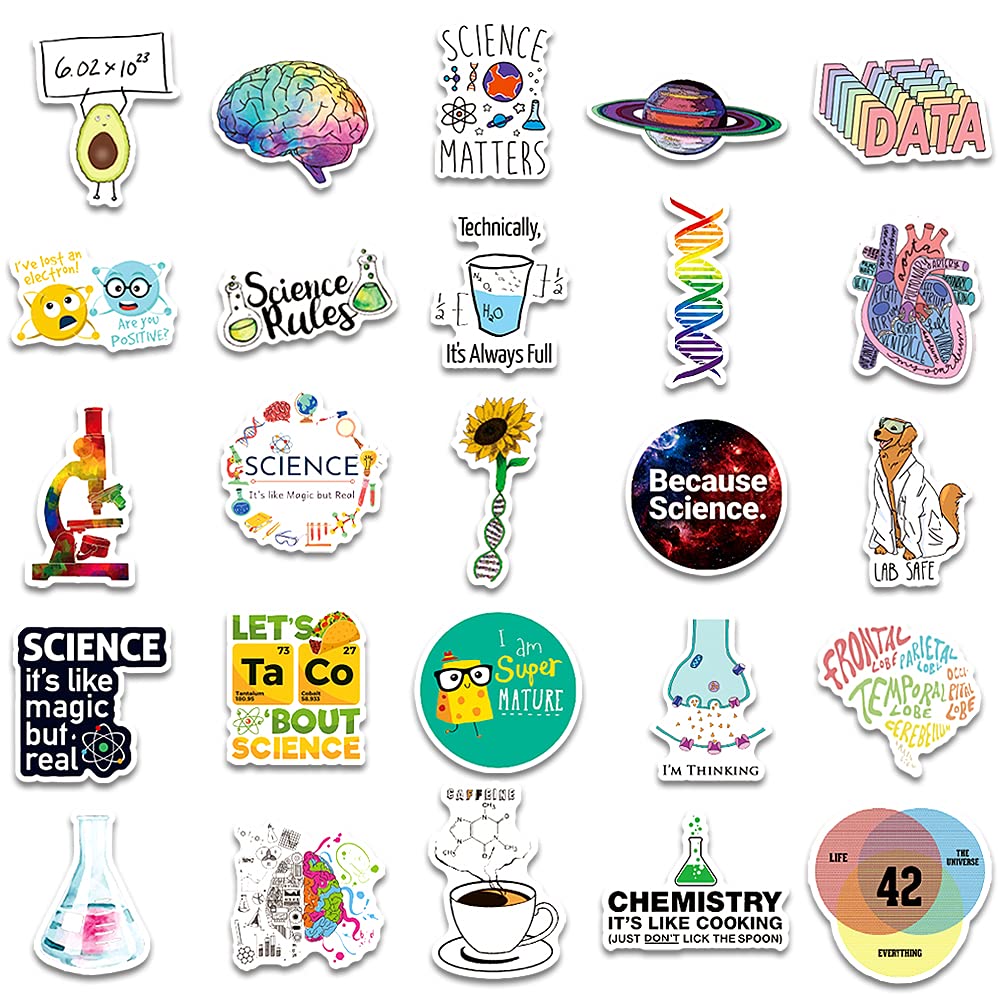 100 Pcs Natural Sciences Stickers Pack, Physics, Chemistry, Biology Experiment Vinyl Stickers, Student Science Laboratory Decals for Laptop, Water Bottle, Notebook, Luggage, Computer Decor
