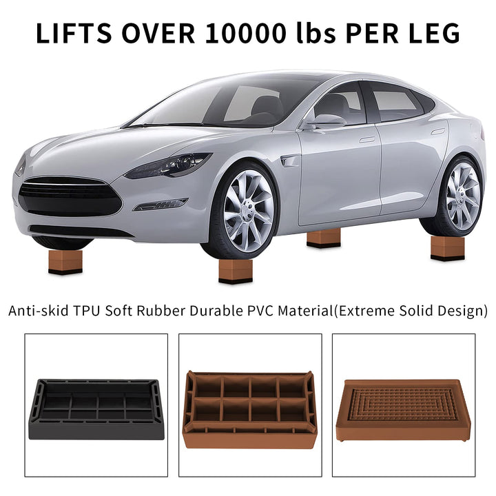 Bed Risers Heavy Duty Adjustable Furniture Risers 3 Inches for Bed Frame, Sofa, Table, Desk Leg, Bed Lifts Risers Up to 10,000 LBs (Set of 4, Brown)