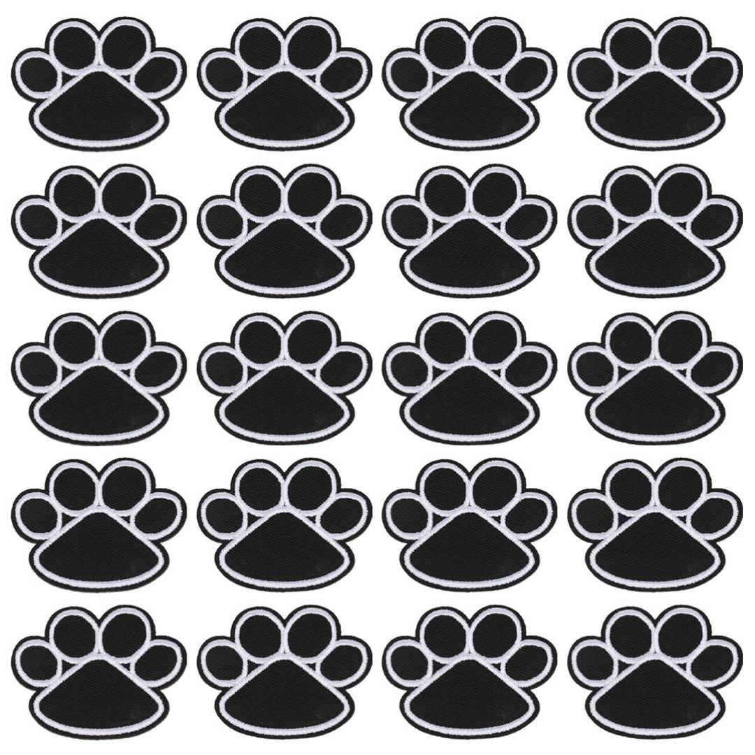 EXCEART 20pcs Dog Paw Puppy Black Paw, Heart Iron On Embroidered Patches Appliques Sewing Cloth for Clothing