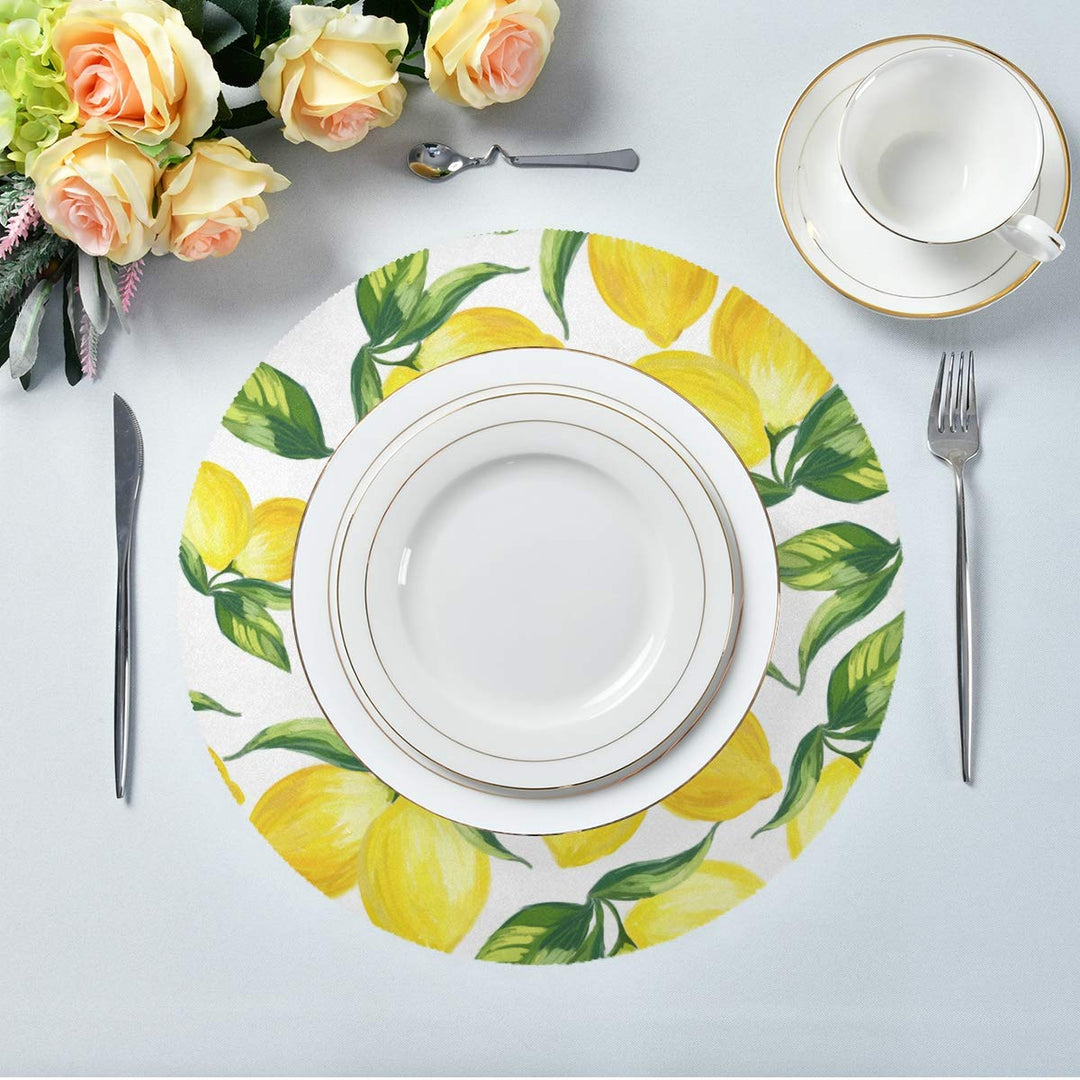 Lemon Round Placemats Non-Slip Washable Polyester Table Mats Set of 4 Heat Resistant Placemats for Kitchen Dining Table Decoration