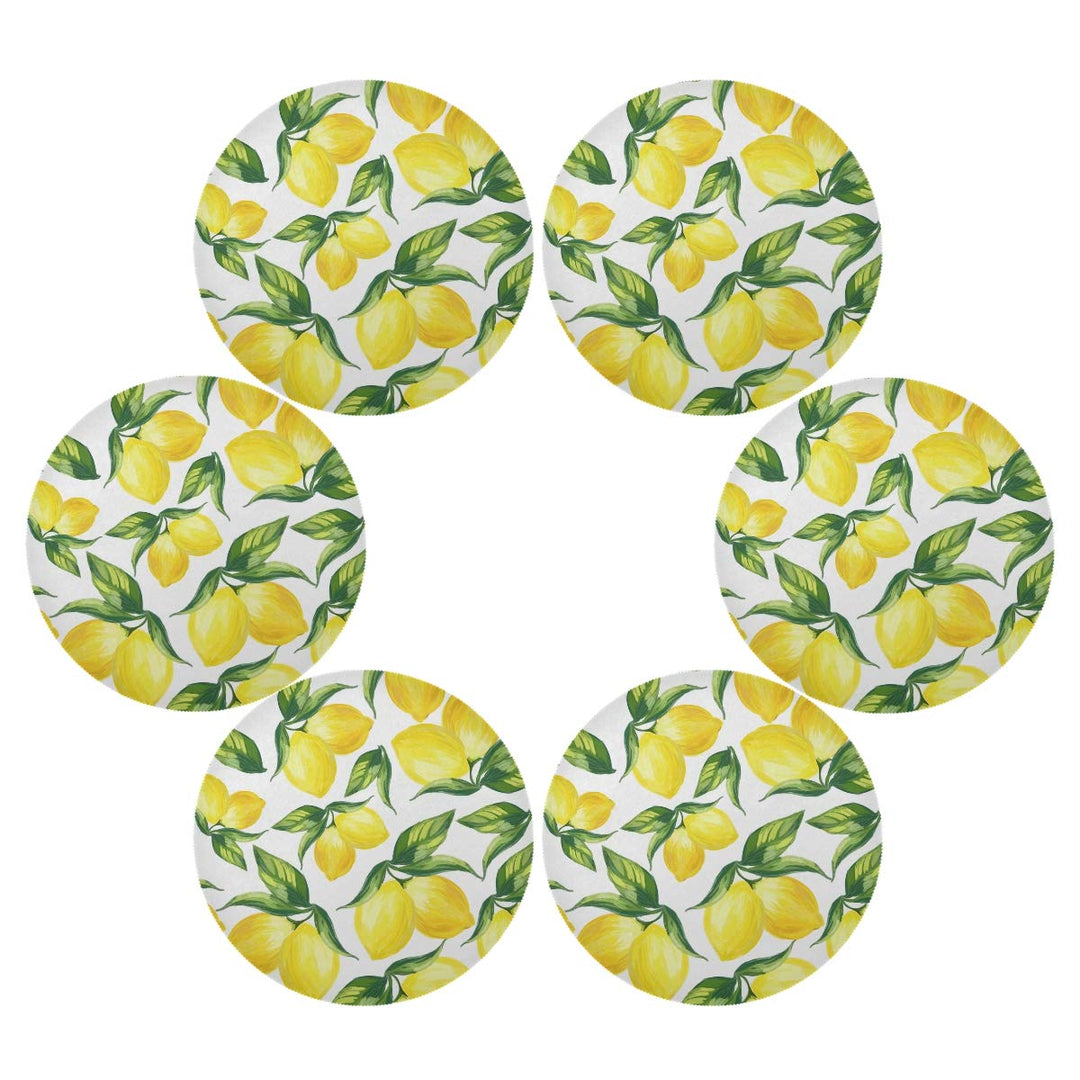 Lemon Round Placemats Non-Slip Washable Polyester Table Mats Set of 4 Heat Resistant Placemats for Kitchen Dining Table Decoration