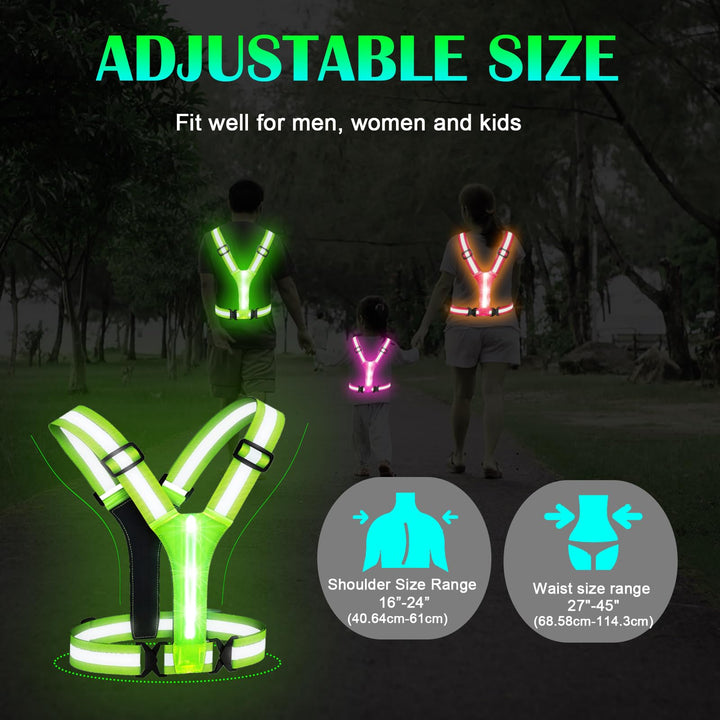 LED Reflective Vest Running Gear, USB Rechargeable LED Light Up Vest High Visibility with Adjustable Waist/Shoulder for Jogging Running Cycling Walking Motorcycle