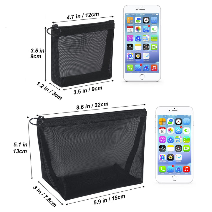 Black Mesh Makeup Bag, 4pcs Travel Cosmetic Pouches with Zipper Toiletry Organizer Case for Purse Diaper Bag Tote Bag