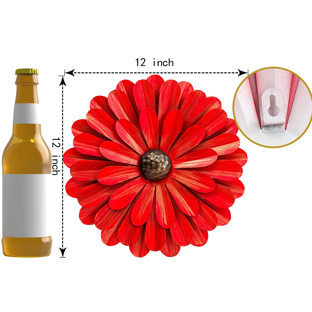 Red Metal Flowers Wall Decor Metal Wall Art Decorations Hanging For Indoor Outdoor Home Bathroom Kitchen Room Bedroom Living Room Garden Patio Porch 12 Inch