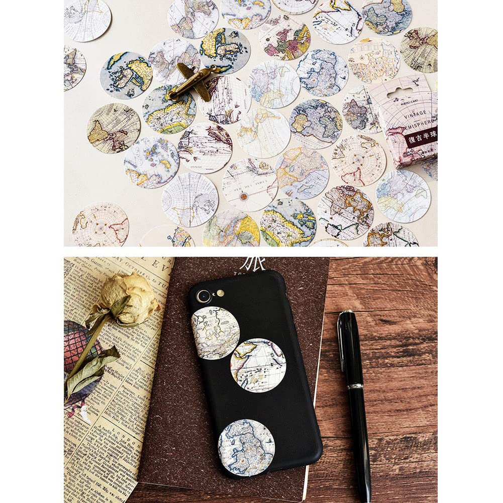 Kawaii Vintage Paper Journaling Sticker Set Animal Plant Owl Rabbit Bird Pocket Watch Famous Painting Hot Air Balloon Hemisphere for Gift Packing Scrapbooking Album Planner Journal Arts DIY Craft