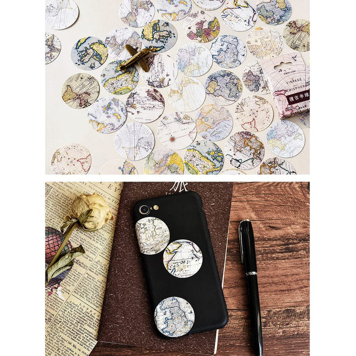 Kawaii Vintage Paper Journaling Sticker Set Animal Plant Owl Rabbit Bird Pocket Watch Famous Painting Hot Air Balloon Hemisphere for Gift Packing Scrapbooking Album Planner Journal Arts DIY Craft