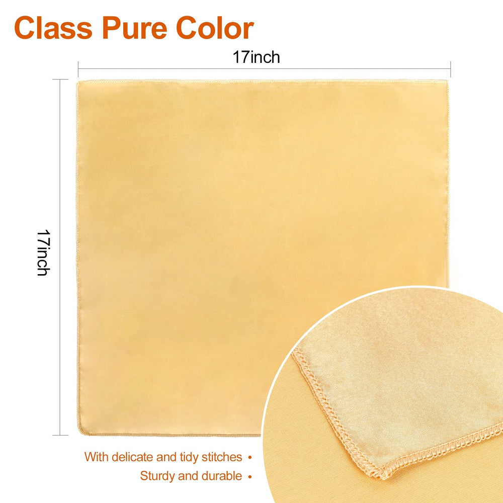 Gold Satin Napkins - 12 Pack Cloth Napkins Soft Smooth Dinner Napkins for Wedding Party Banquet Dinner Table Decoration 17 x 17 Inch Square