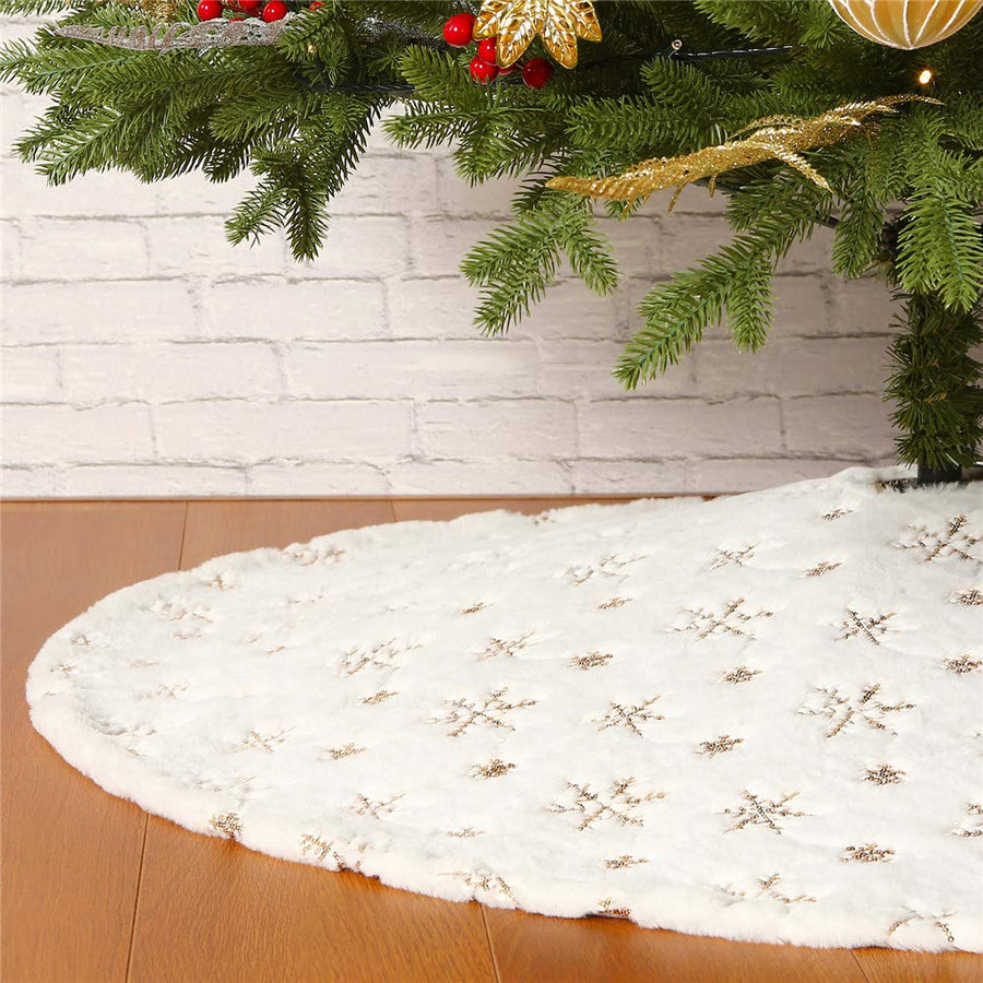 Sattiyrch Sequin Christmas Tree Skirt with Golden Snowf