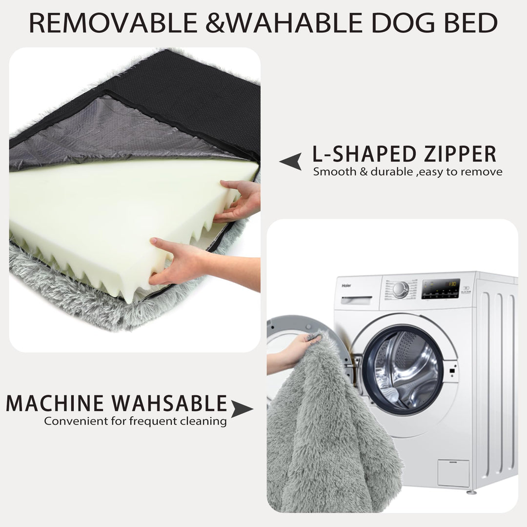 Large Dog Bed, Orthopedic Egg Crate Foam Dog Bed with Removable Washable Cover, Waterproof Dog Mattress Nonskid Bottom, Comfy Anti Anxiety Pet Bed Mat, 35x22 inch, Gray