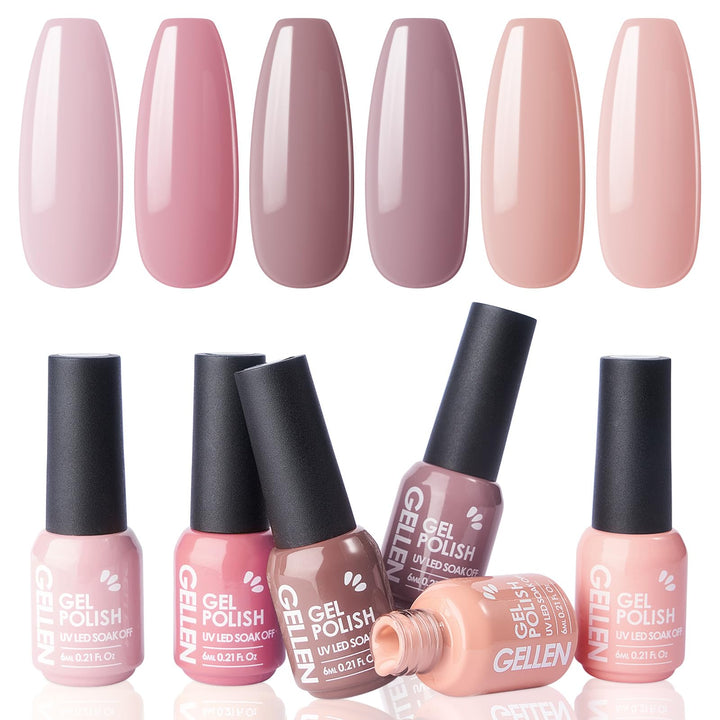 Gel Nail Polish Set - 6 Colors Pretty in Pastel Series - Soft Pastel Nail Art Colors Long Lasting Home Gel Manicure Kit