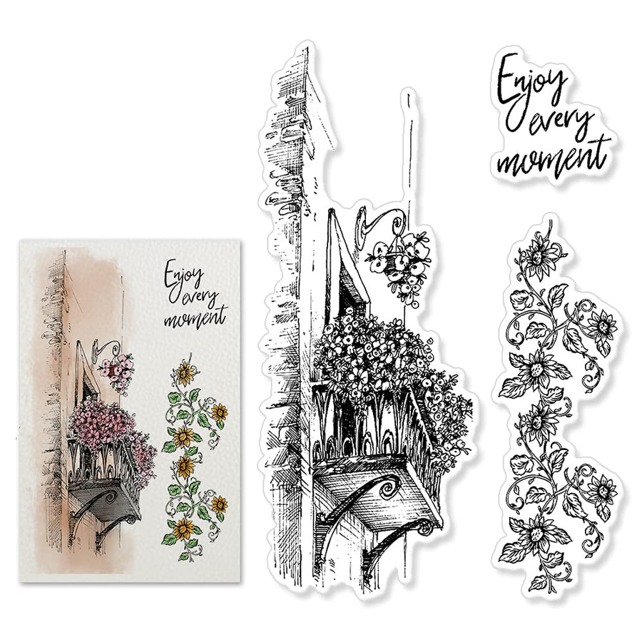 Door Bike Tree Scenery Clear Stamps for Card Making and Photo Album Decorations, Blessing Words Transparent Rubber Stamps Seal for DIY Scrapbooking
