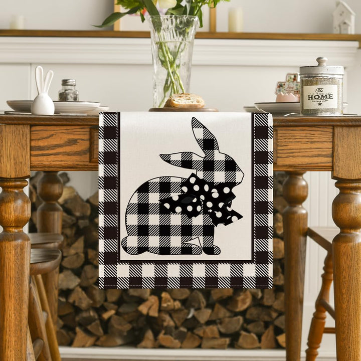 Buffalo Plaid Rabbit Carrots Easter Table Runner, Spring Summer Seasonal Holiday Kitchen Dining Table Decoration for Indoor Outdoor Home Party Decor 13 x 72 Inch