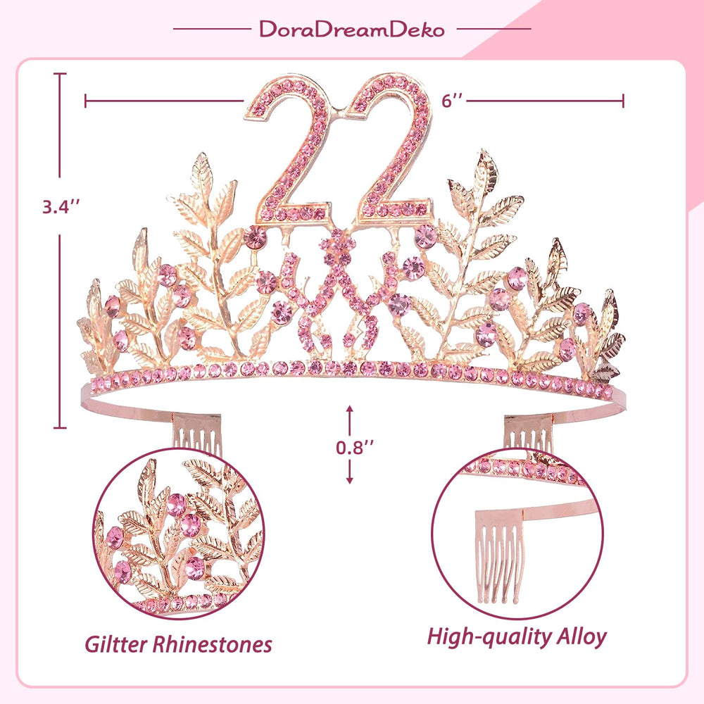 22nd Birthday Decorations Party Supplies, 22nd Birthday Gifts, Pink 22nd Birthday Tiara and Sash, 22nd White Satin Sash 22 & Fabulous, 22nd Birthday Party Supplies and Decorations, Happy 22nd Birthday