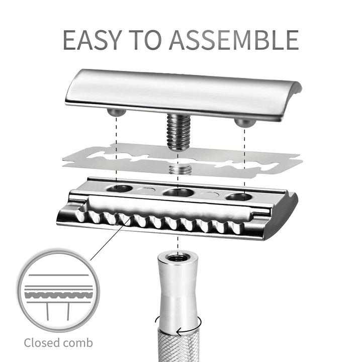 Double Edge Safety Razor for Men &amp; Women, Metal Razor with 5 Double Edge Safety Razor Blades, Eco-Friendly Razor – Silver