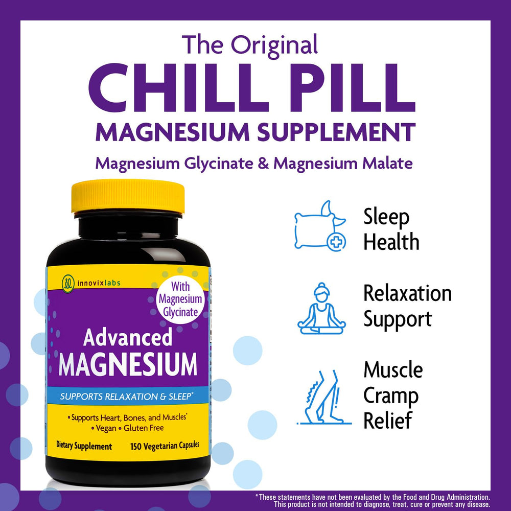 Advanced Magnesium Capsules - 150 Ct, 210 mg - Chelated Magnesium Glycinate and Malate, High Absorption, Promotes Relaxation, Bones, Muscle Health, Vegan Magnesium Malate Sleep Supplement