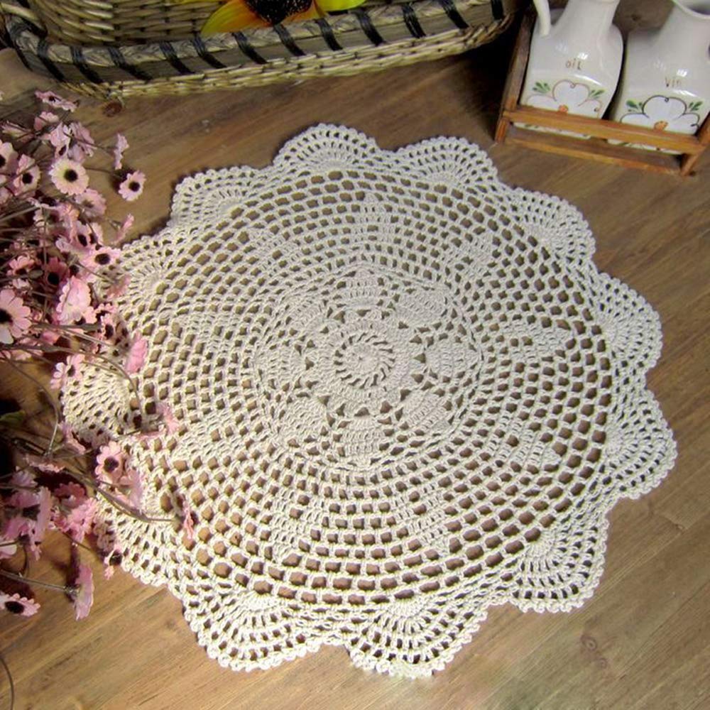 New Handmade Crochet Lace Round Placemat Doilies Doily,24 Inch,Beige