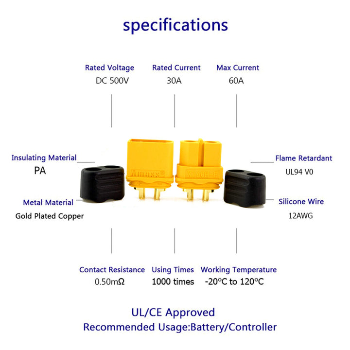 Amass 10 Pair XT60H Bullet Connector Plug Upgrated of XT60 Sheath Female &amp; Male Gold Plated for RC Parts