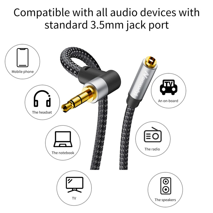 Nanxudyj Right Angle AUX Extension Cable 5ft Nylon Brai
