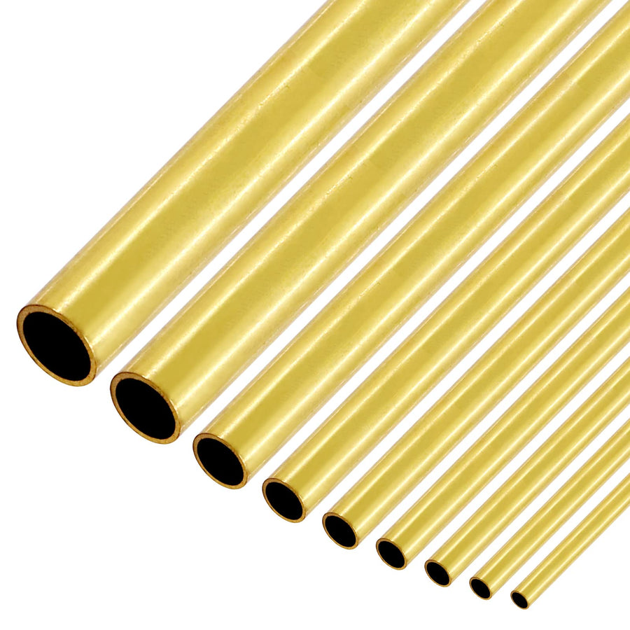 9 Pcs 9 Sizes Brass Round Tube Set, 2mm 2.5mm 3mm 3.5mm 4mm 5mm 6mm 8mm 9mm OD x 0.5mm Wall Thickness 300mm Length High Strength Seamless Straight Pipe Tubing for Hobby Model