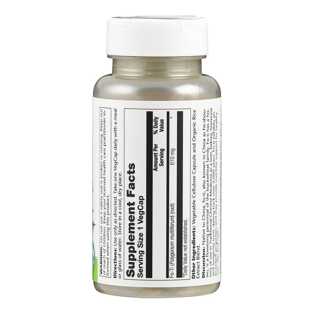Solaray Fo-Ti 610 mg - Herbal Support for Aging, Longevity, and Hair, Skin &amp; Nails - Vegan - 60-Day Money-Back Guarantee - 100 Servings, 100 VegCaps