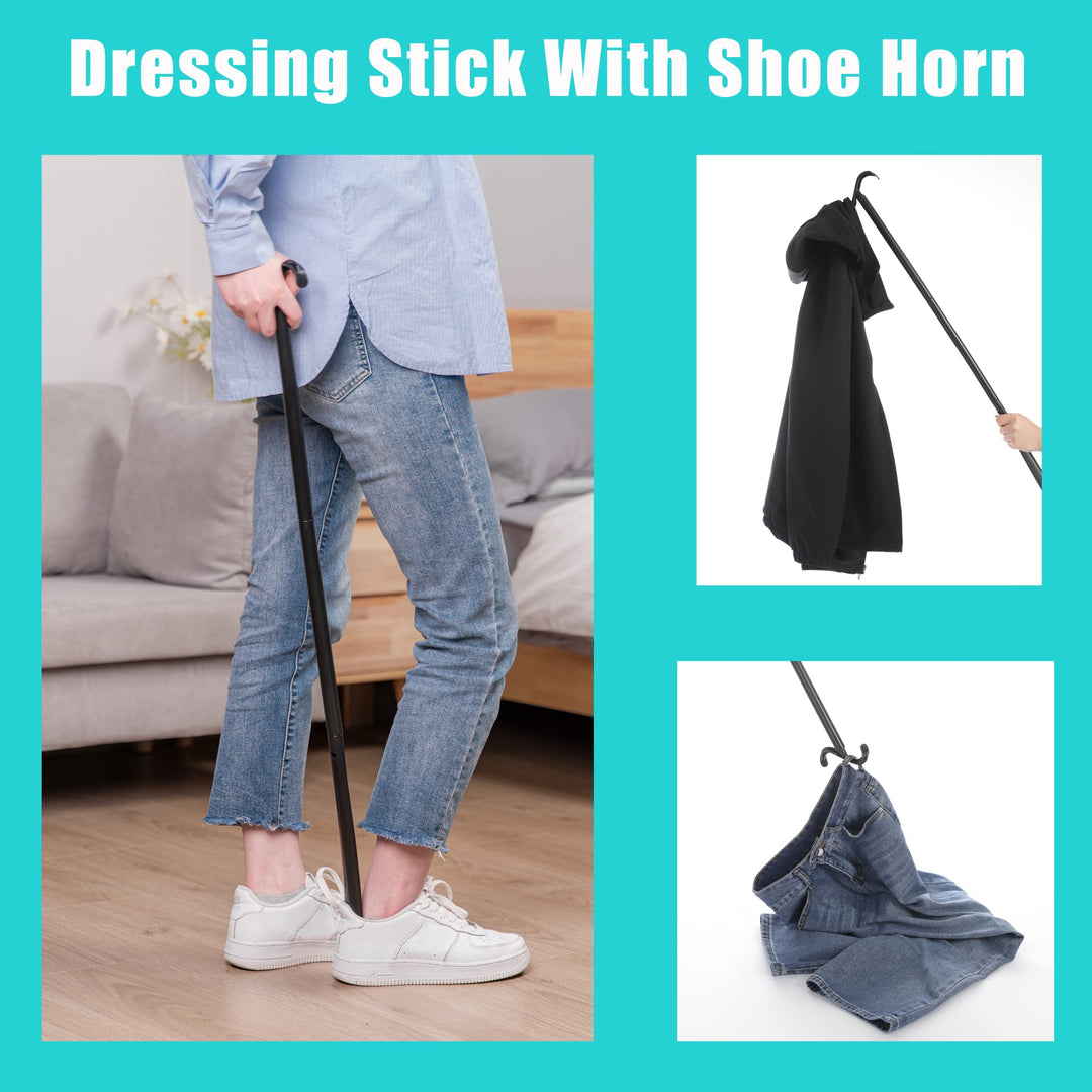 Fanwer Shoe Horn Long Handle for Seniors - 33.5 Long Dressing Stick, Sock Remover Tool, Stable, Not Easy to Break, Adjustable, for Disabled, Knee & Hip Replacements and Back Problems People