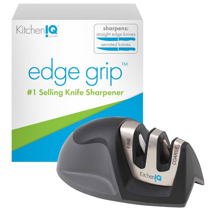 50009 Edge Grip 2-Stage Knife Sharpener, Black, Coarse &amp; Fine Sharpeners, Compact for Easy Storage, Stable Non-Slip Base, Soft Grip Rubber Handle, Straight &amp; Serrated Knives