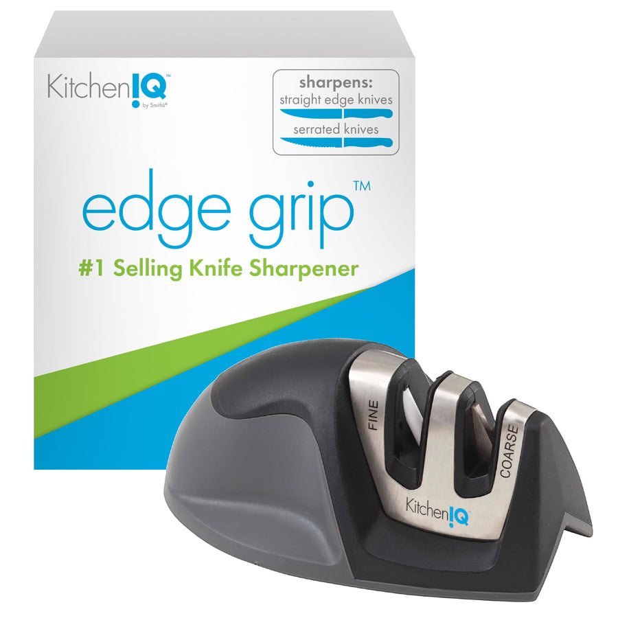 50009 Edge Grip 2-Stage Knife Sharpener, Black, Coarse & Fine Sharpeners, Compact for Easy Storage, Stable Non-Slip Base, Soft Grip Rubber Handle, Straight & Serrated Knives