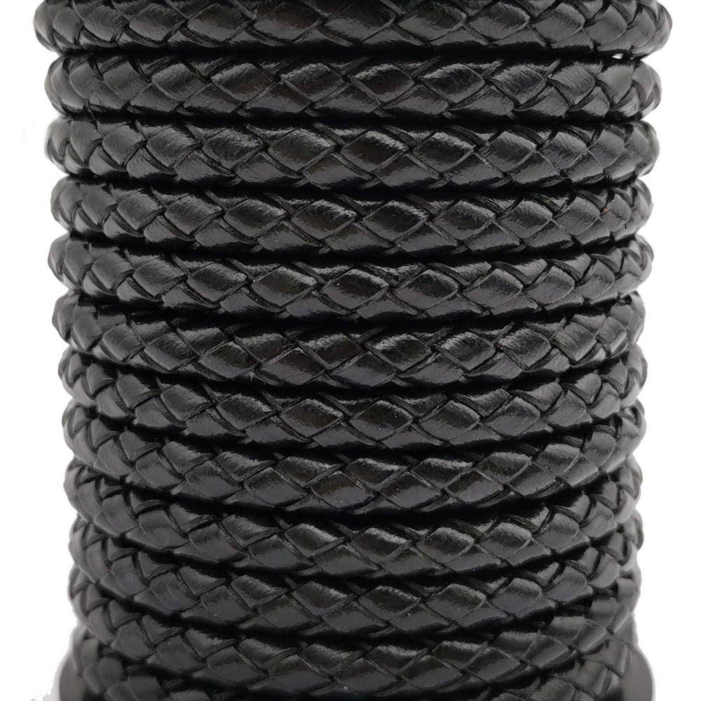 3 Yards Braided Leather Strap Black 5mm Round Regenerated Leather Cord for Bracelet Making