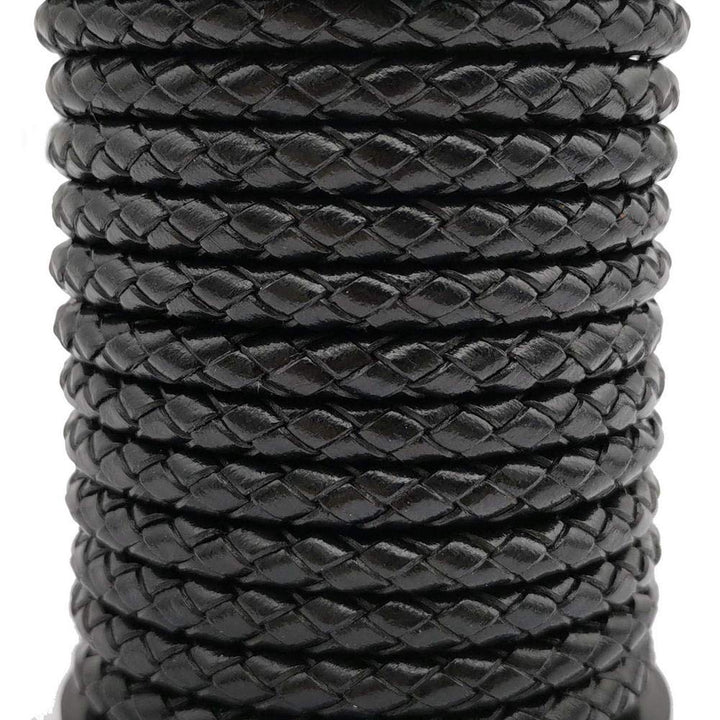 3 Yards Braided Leather Strap Black 5mm Round Regenerated Leather Cord for Bracelet Making