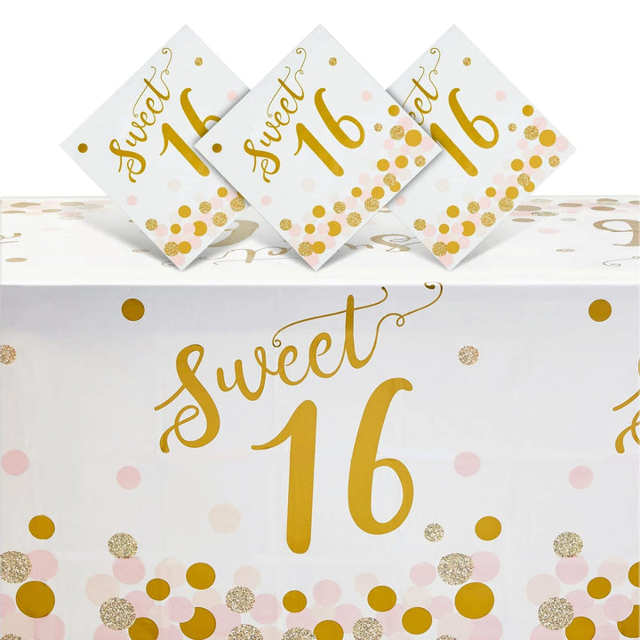 Sweet 16 Birthday Party Plastic Table Covers (54 x 108 in, 3 Pack)