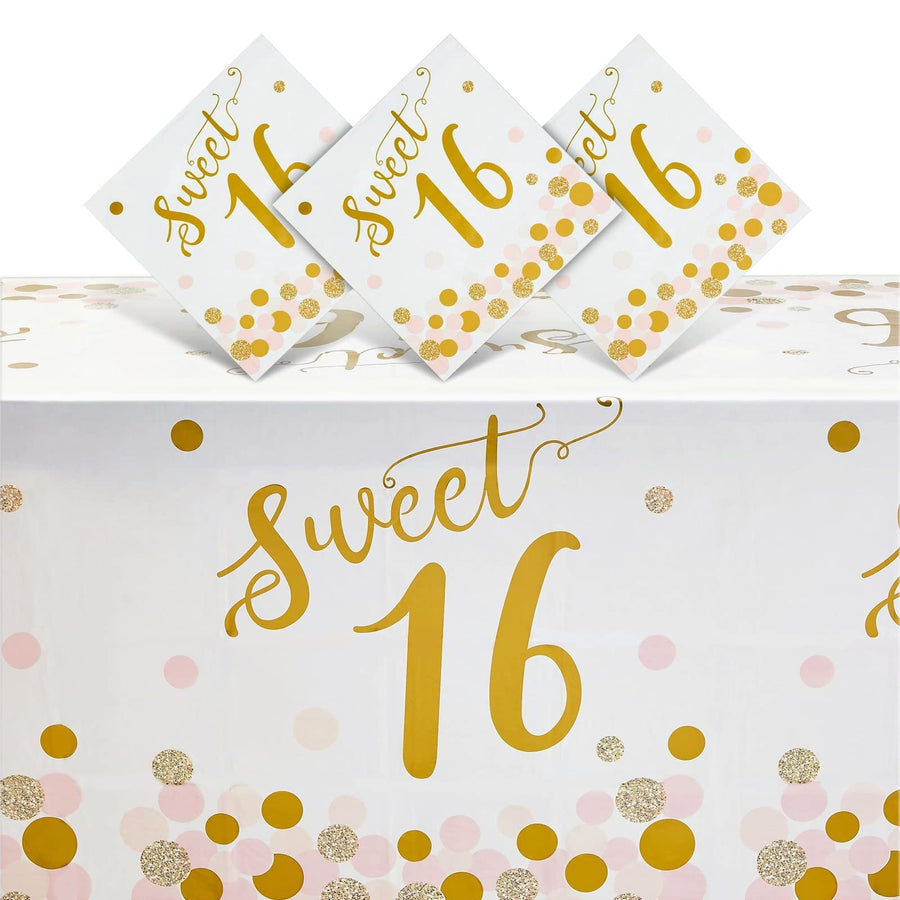Sweet 16 Birthday Party Plastic Table Covers (54 x 108 in, 3 Pack)