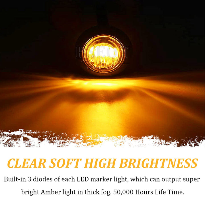 3/4 Round LED Side Marker Lights Clearance Turn Signal Indicators Bullet Grommet Light Waterproof for Trailer Truck Car Bus Van Pickup RV Wrangler ATV UTV (10pcs, Smoked Lens &amp; Amber LED)