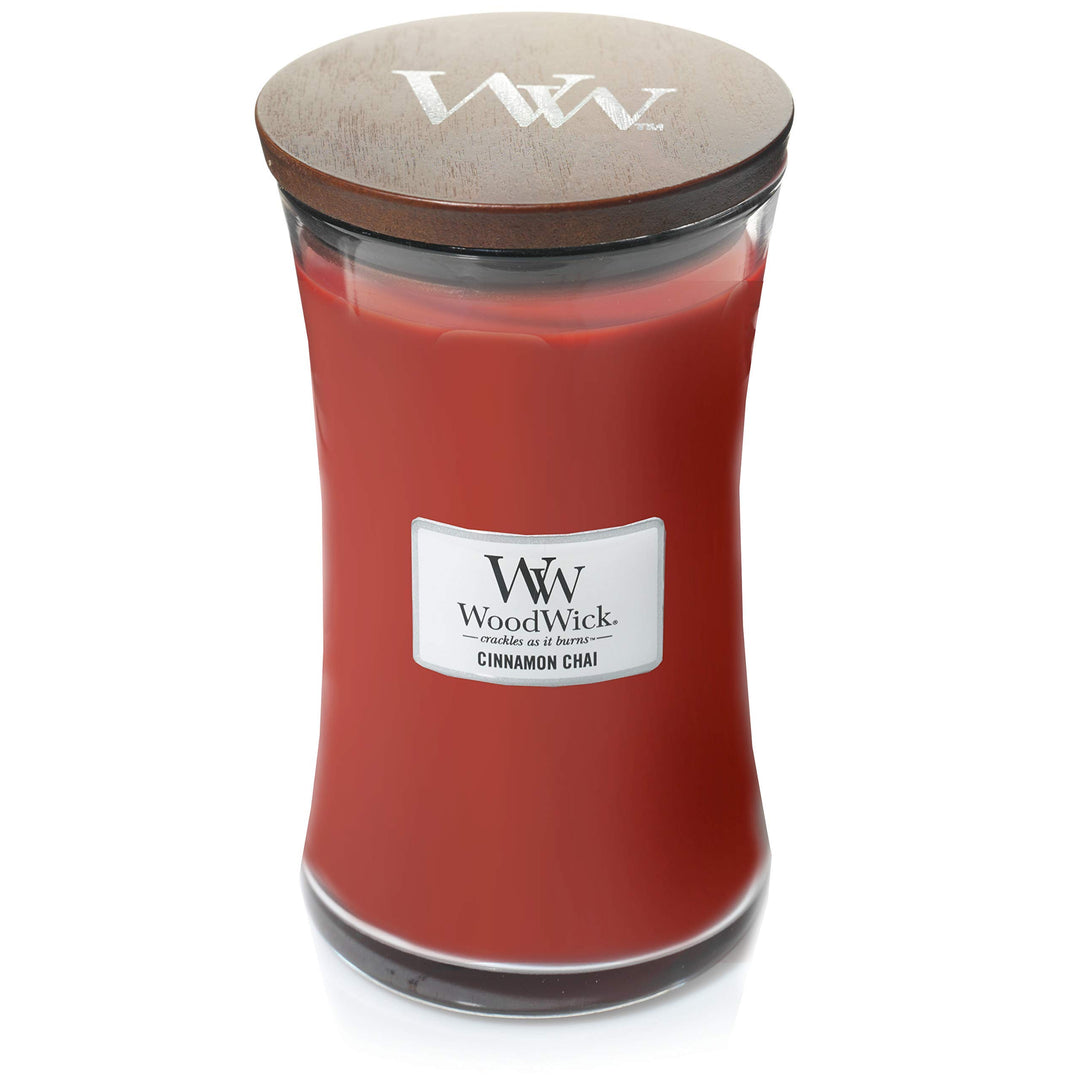 Large Hourglass Candle, Cinnamon Chai - Premium Soy Blend Wax, Pluswick Innovation Wood Wick, Made in USA