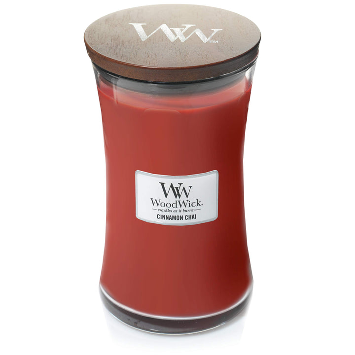 Large Hourglass Candle, Cinnamon Chai - Premium Soy Blend Wax, Pluswick Innovation Wood Wick, Made in USA