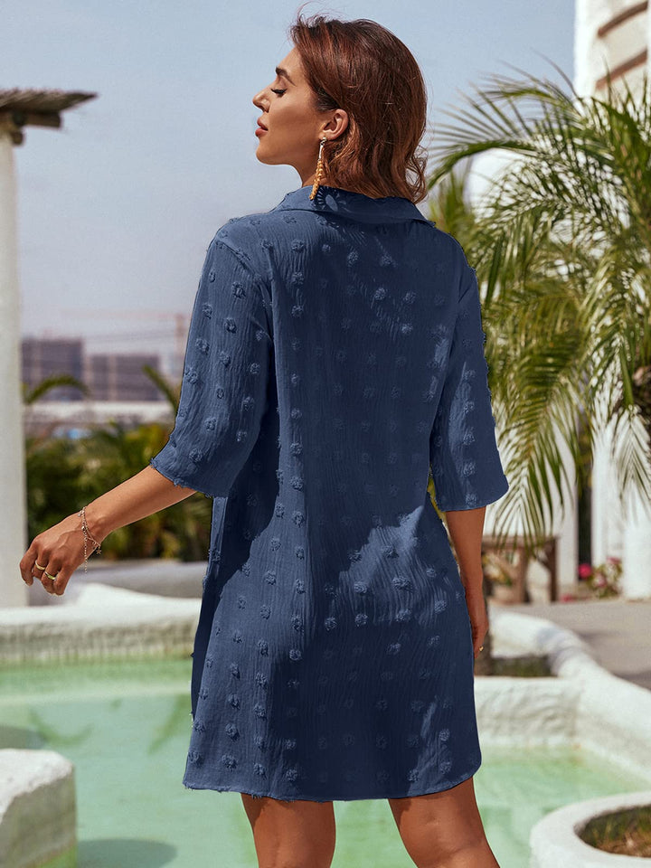 Womens Bathing Suit Coverups White Swiss Dot Beach Swim Cover Up Shirt Dress(S, Navy Blue)