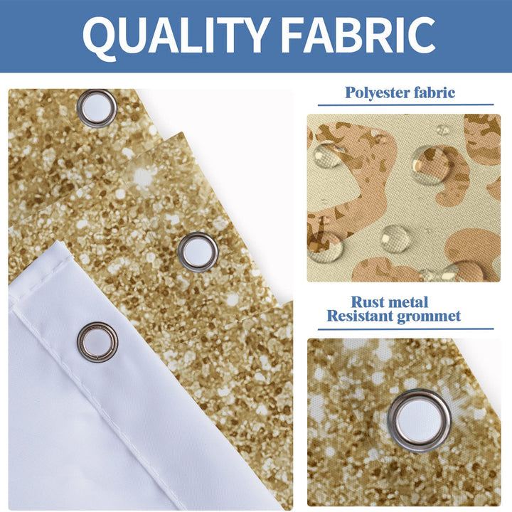 Atter Gold Leopard Marble Shower Curtain (No Glitter) Golden Geometric Polyester Fabric with Non-Slip Rug, Toilet Lid Cover and Bath Mat for Bathroom Set 4 Pcs (W60&#39;&#39;xH72&#39;&#39;) 12 Hooks Included
