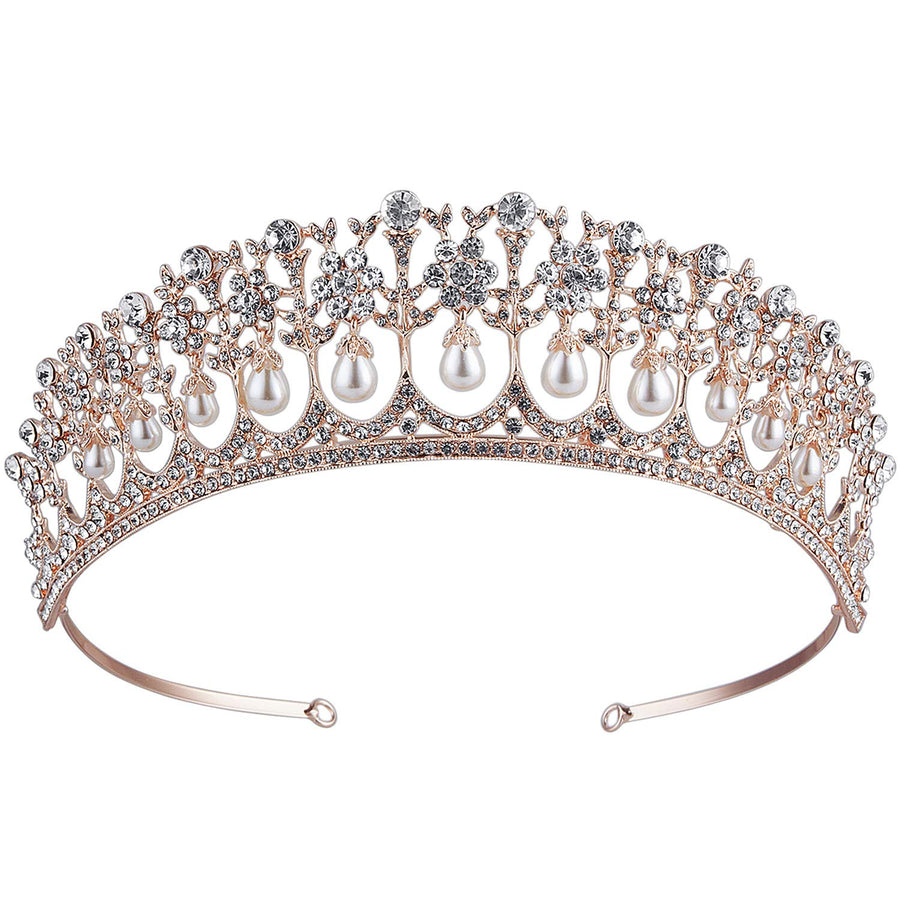 Crystal Rhinestone Queen Bride Tiara Crown for Women Girls Headdress Vintage Bridal Birthday Prom Wedding Tiaras and Crowns Hair Jewelry Accessories Rose Gold