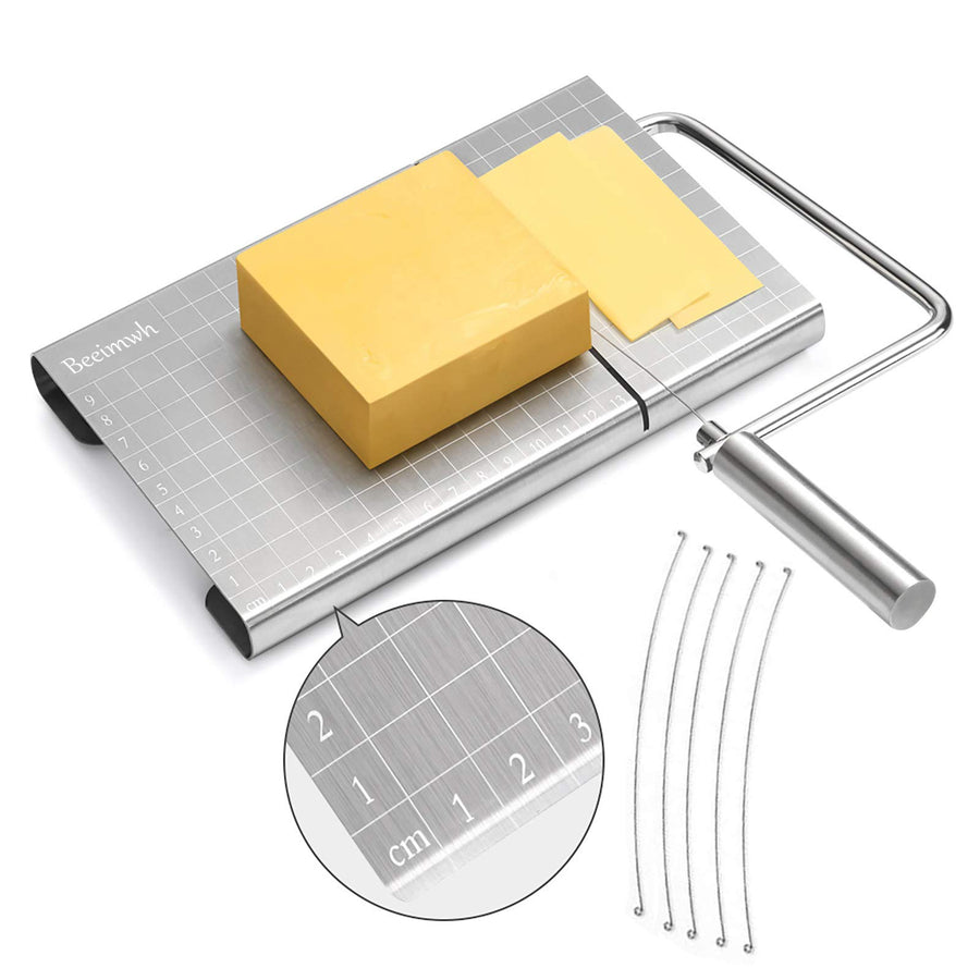 Cheese Slicer,Stainless Steel Cheese Slicer with Accurate Size Scale,Wire Cheese Slicer for Cheese Butter,Equipped with 5 Replaceable Cheese Slicer Wires