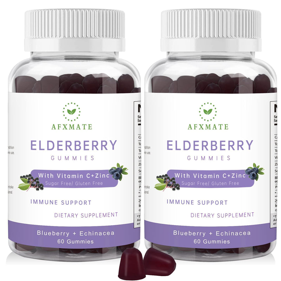 Sambucus Elderberry Gummies, Black Elderberry Gummy with Zinc and Vitamin C for Adults, Sugar Free Kids Multivitamin Gummies Immune Support* Supplement (2 Pack)