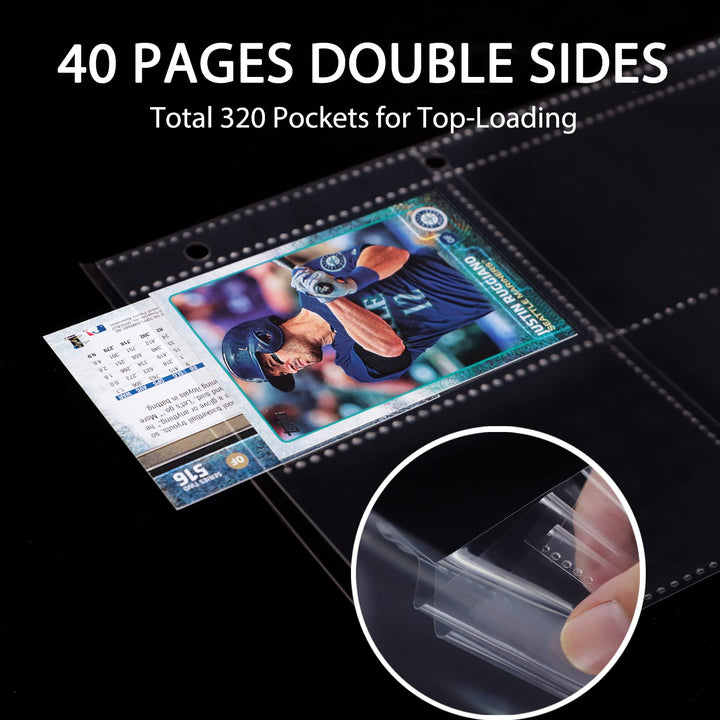 4-Pocket Baseball Card Sleeves Trading Card Binder Sleeves, 320 Pockets Double Sided Baseball Card Protectors Plastic Card Holder Fit for Trading Cards, Sport Cards (Each Page 6.1 × 7.8 inches)